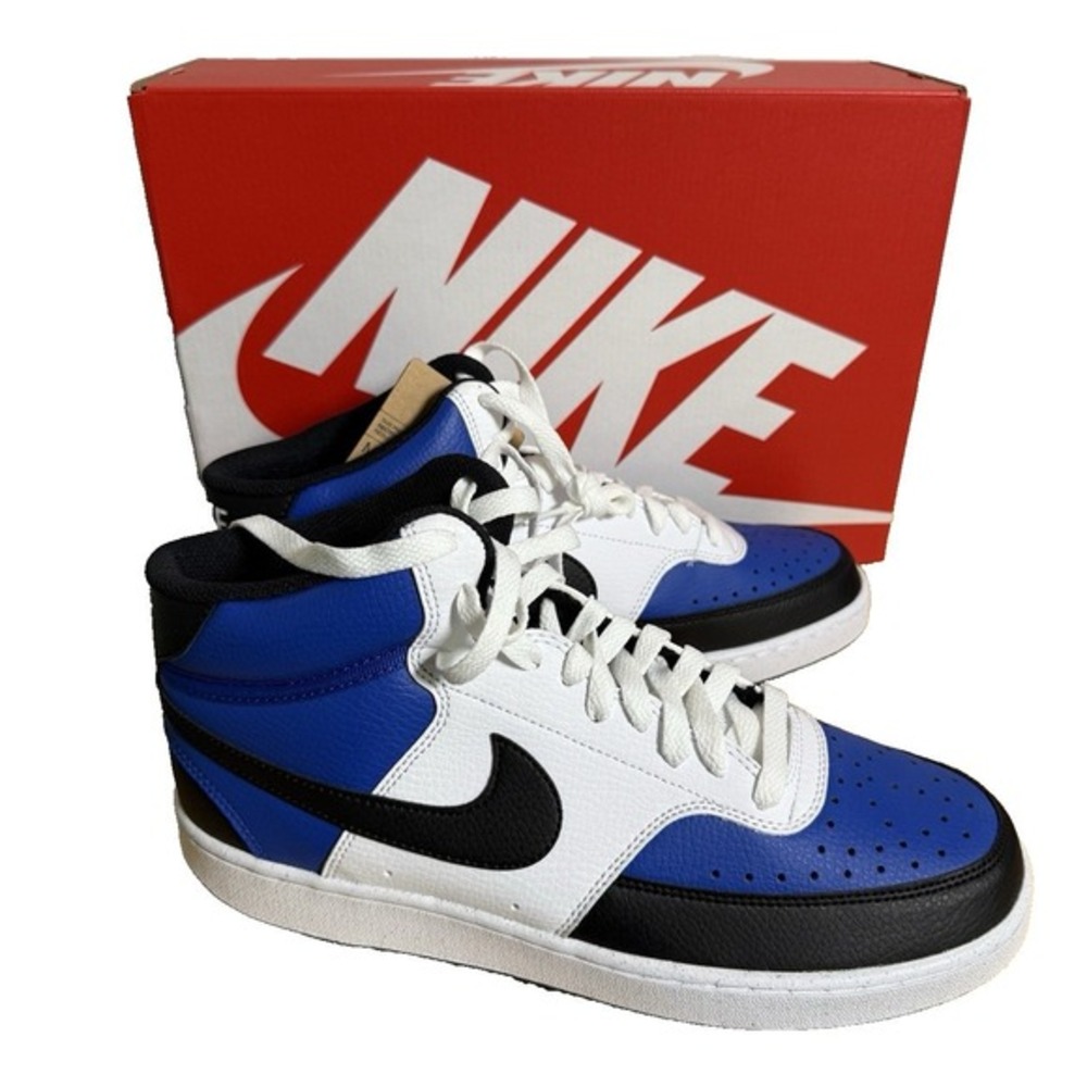 NEW Nike Court Vision Mid NN Mens 9 Sneakers Game Royal Black White‎ FQ8740-480 - Picture 9 of 14